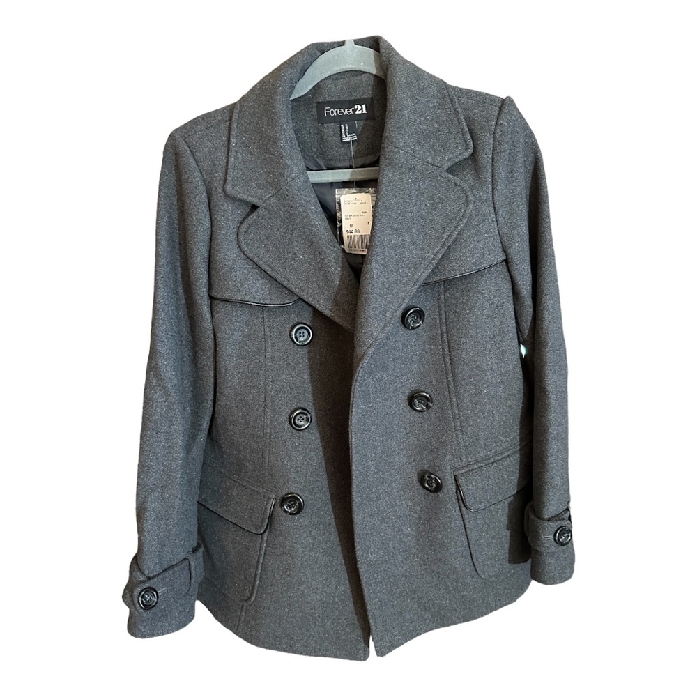 FOREVER 21 pea coat gray with front button long sleeve BNWT